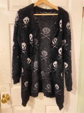 Long fluffy skull and crossbones cardigan